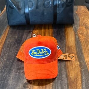Von Dutch Vibrant Orange Cap with Blue Logo